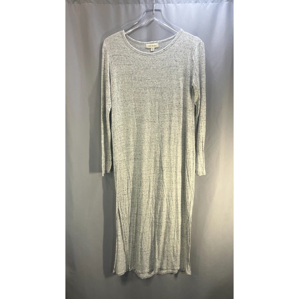 Cloth‎ & Stone Striped T Shirt Dress Womens Medium Gray Cotton Stretch Side Slit